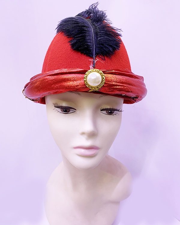 Siyah Tüylü Kırmızı Kumaş Kaplama Şehzade Sultan Şapkası Padişah Kavuğu (Lisinya)