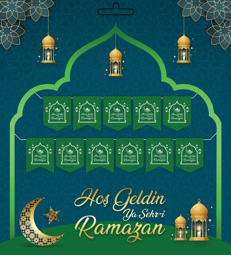 Yeşil Renk Hoşgeldin Ya Şehr-i Ramazan Yazılı Banner Ramazan Süslemesi 230 cm Yeşil Renk Hoşgeldin Ya Şehr-i Ramazan Yazılı Banner Ramazan Süslemesi 230 cm