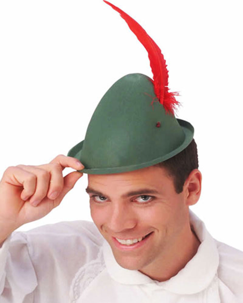 Yeşil Renk Kırmızı Tüylü Peter Pan Şapkası Robin Hood Şapkası 24X23 cm (Lisinya)