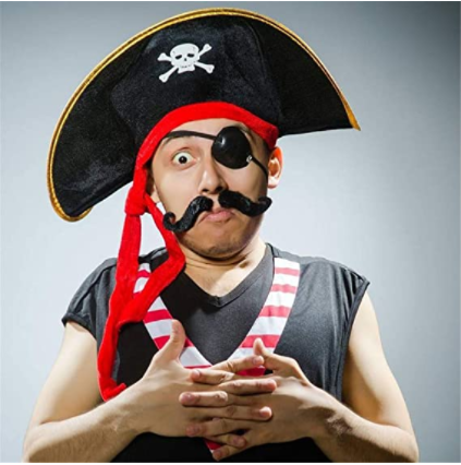 Yetişkin Boy Kadife Kaptan Jack Sparrow Korsan Şapkası ve Plastik Korsan Göz Maskesi (Lisinya)