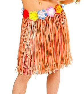 Yetişkin ve Çocuk Uyumlu Turuncu Renk Püsküllü Hawaii Luau Hula Etek 40 cm (Lisinya)