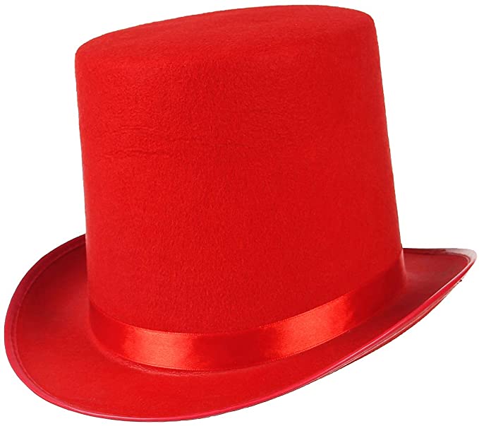 Yetişkinler İçin Kırmızı Renk Ringmaster Sihirbaz Şapkası Fötr Şapka 15 cm (Lisinya)