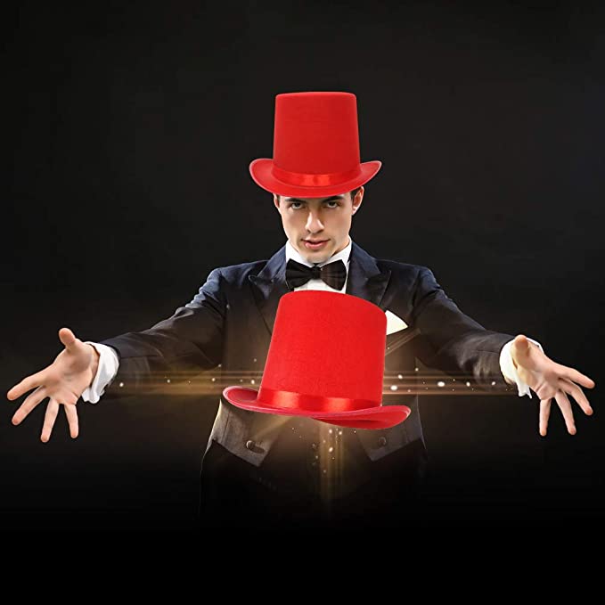 Yetişkinler İçin Kırmızı Renk Ringmaster Sihirbaz Şapkası Fötr Şapka 15 cm (Lisinya)
