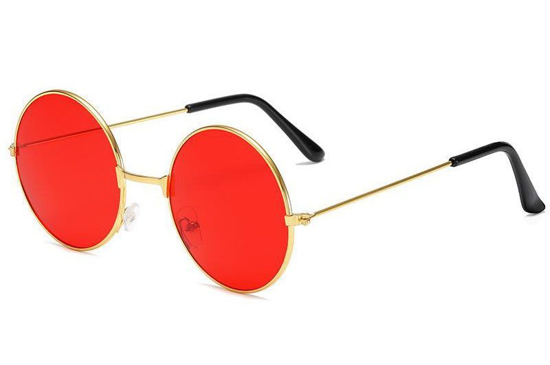 Yuvarlak Cam John Lennon Tarzı Gold Çerçeveli Kırmızı Gözlük (Lisinya)