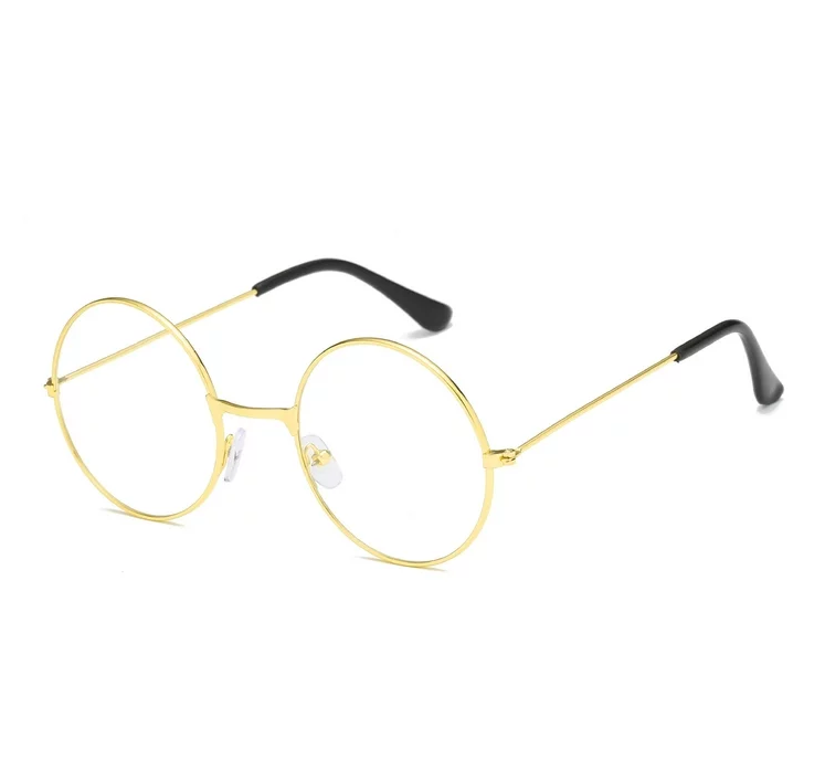 Yuvarlak Cam John Lennon Tarzı Hippi İmaj Gold Çerçeveli Şeffaf Gözlük (Lisinya)