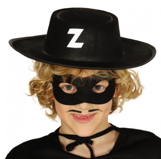 Z Logolu Zorro Şapkası ve Zorro Maskesi Çocuk Boy (Lisinya)