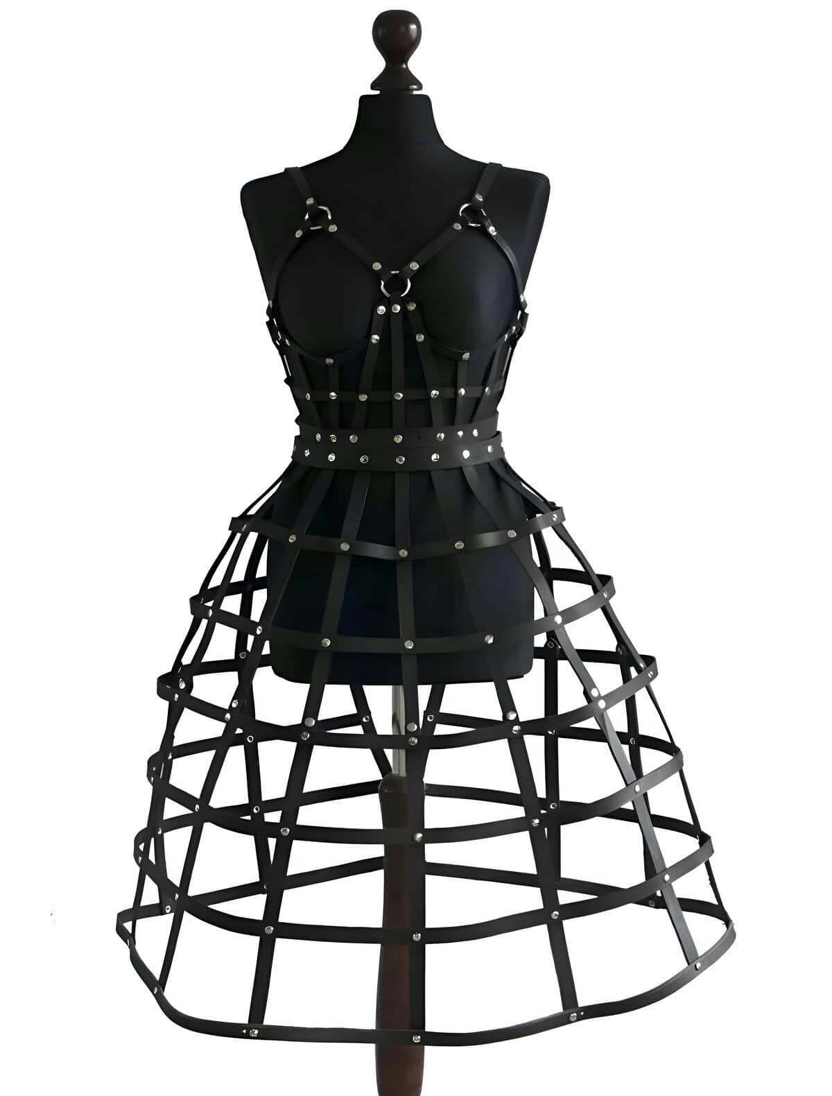 Lisinya41 Kafes Tasarımlı Deri Alt ve Üst Takım, Festival Kostümleri - Ürün Rengi:Siyah