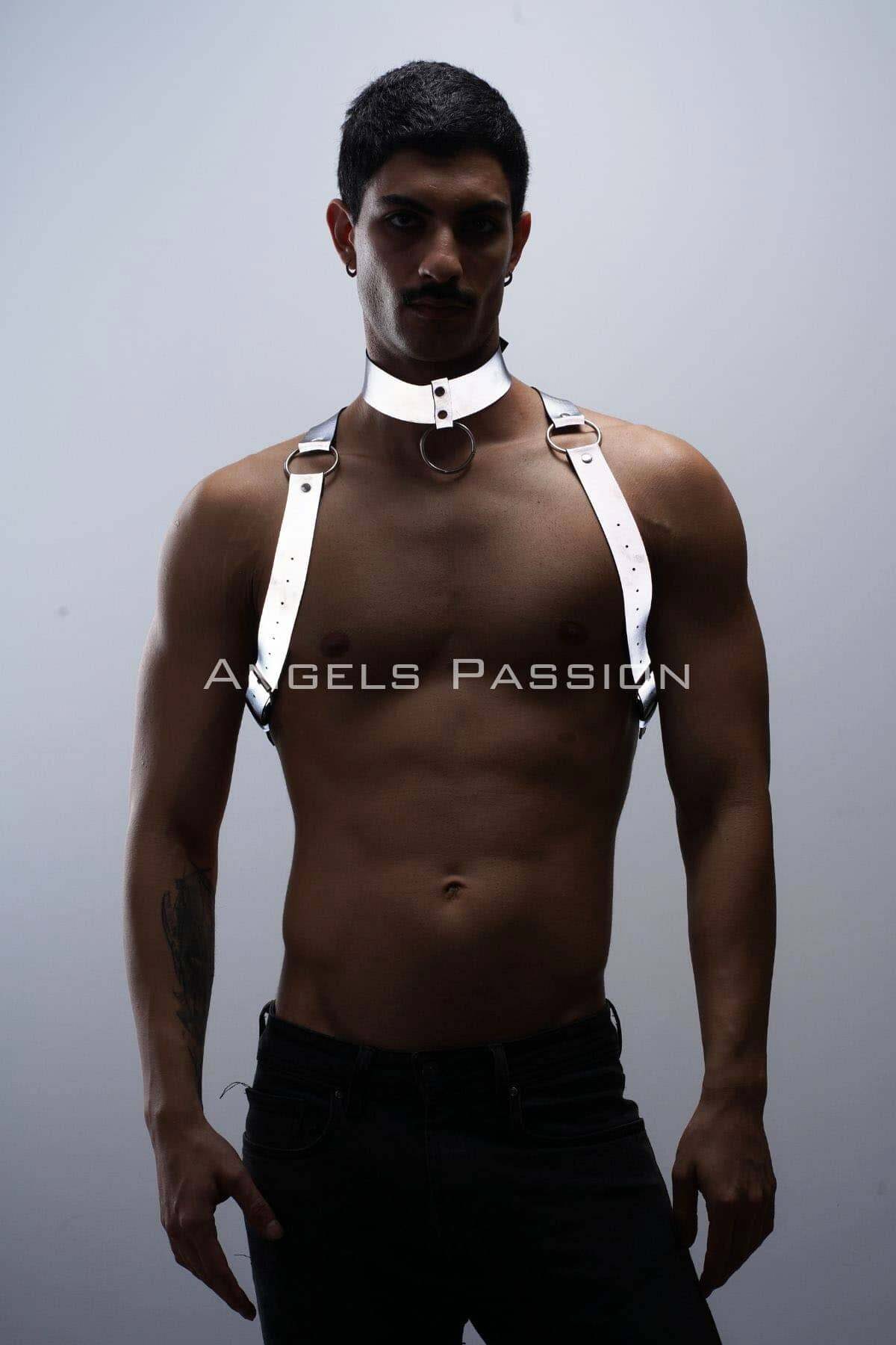 Lisinya41 Karanlıkta Parlayan (Reflektörlü) Choker ve Göğüs Harness Takım, Clubwear - Ürün Rengi:Beyaz Reflektör