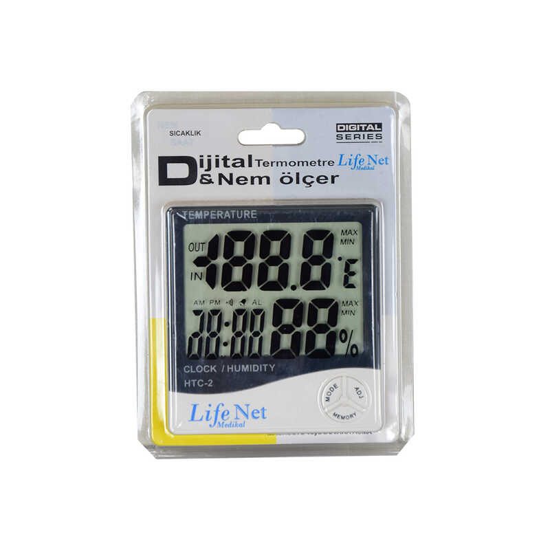 Lisinya214 Dijital Termometre Sıcaklık Isı ve Nem Ölçer Saat Masaüstü ve Duvara Asma Pilli HTC-2
