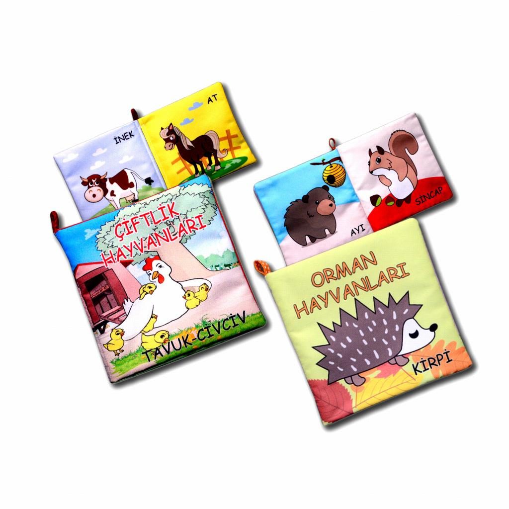 Lisinya247 2 Kitap  Çiftlik Hayvanlar ve Orman Hayvanları Kumaş Sessiz Kitap