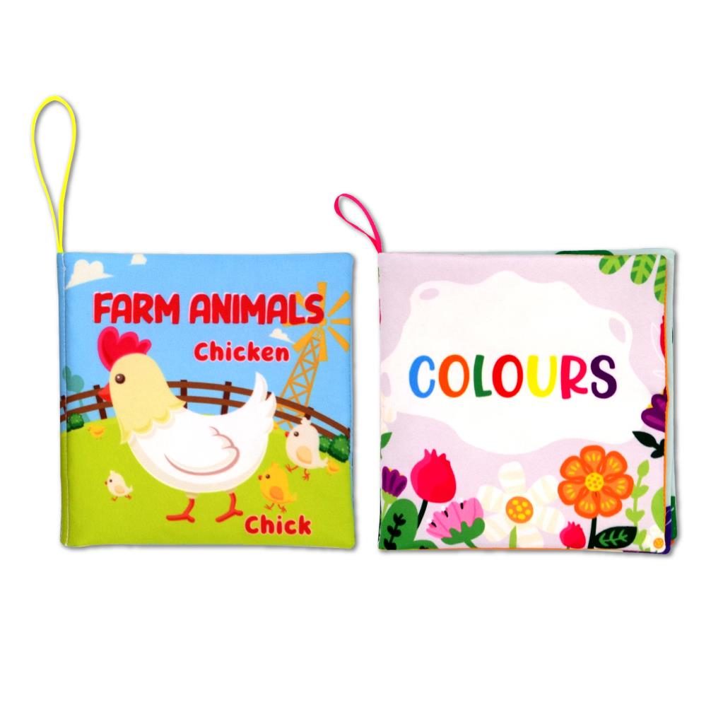 Lisinya247 2 Kitap  İngilizce Çiftlik Hayvanları ve Renkler Kumaş Sessiz Kitap