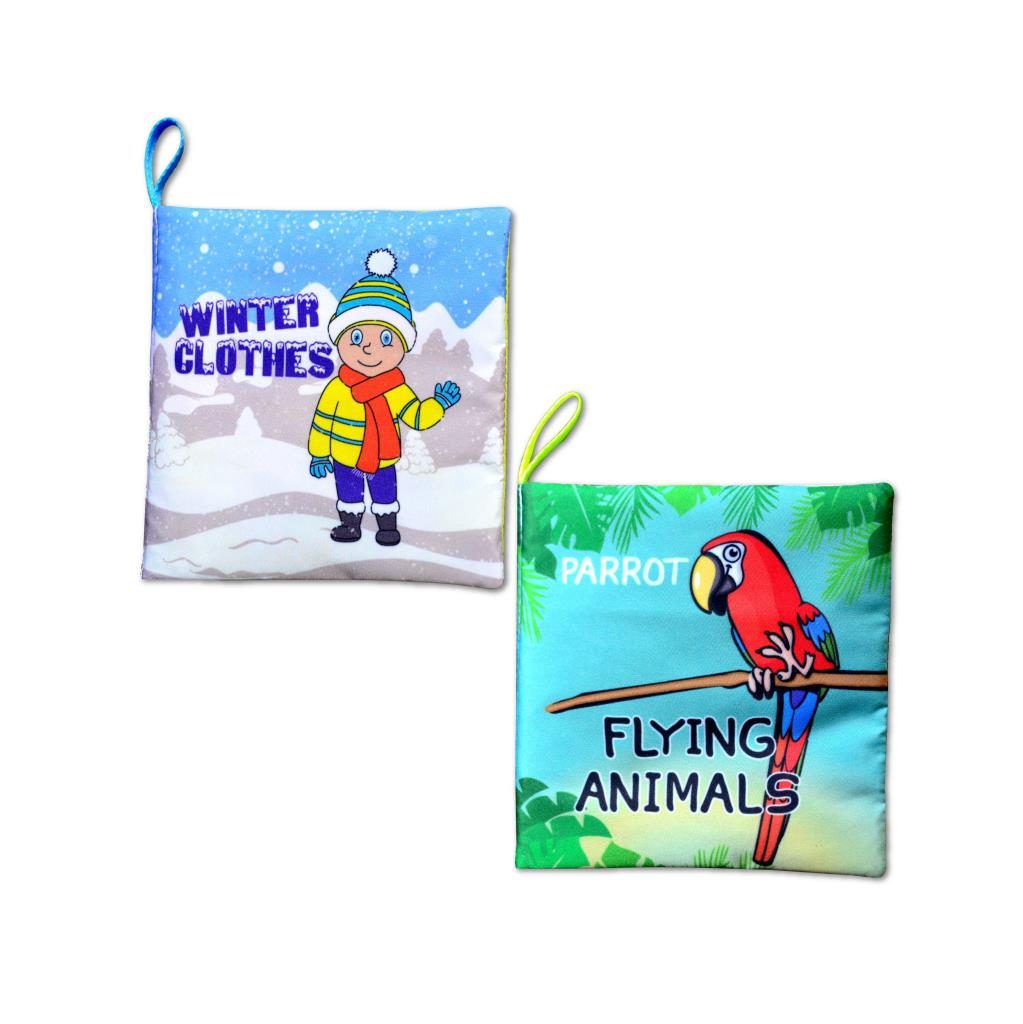 Lisinya247 2 Kitap  İngilizce Kışlık Giysiler ve Uçan Hayvanlar Kumaş Sessiz Kitap