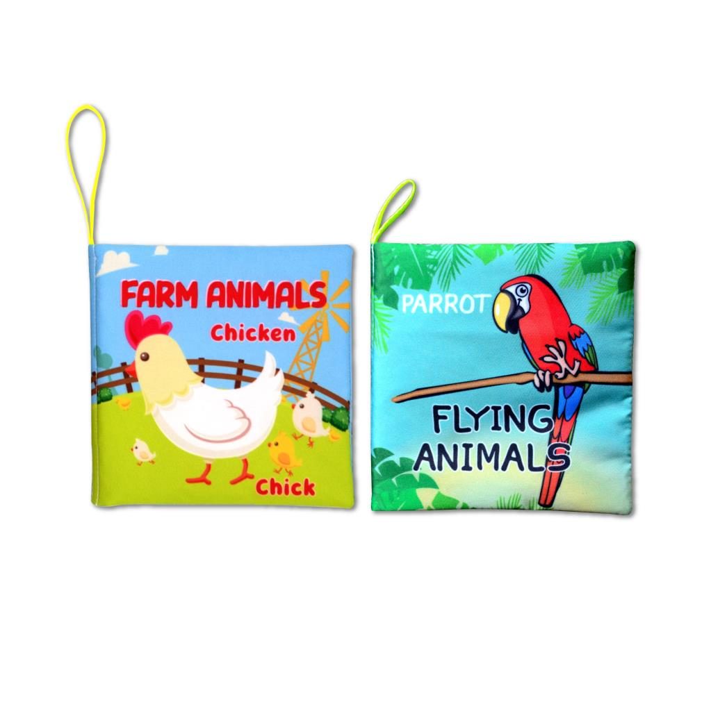 Lisinya247 2 Kitap  İngilizce Çiftlik Hayvanları ve Uçan Hayvanlar Kumaş Sessiz Kitap