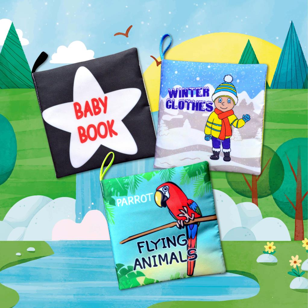 Lisinya247 3 Kitap  İngilizce Siyah-Beyaz Bebek , Kışlık Giysiler ve Uçan Hayvanlar Kumaş Sessiz Kitap
