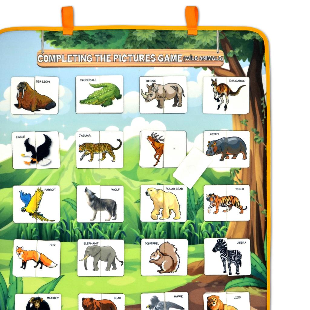 Lisinya247 İngilizce Parça-Bütün Vahşi Hayvanlar Eşleştirme Keçe Cırtlı Duvar Panosu , Eğitici Oyuncak
