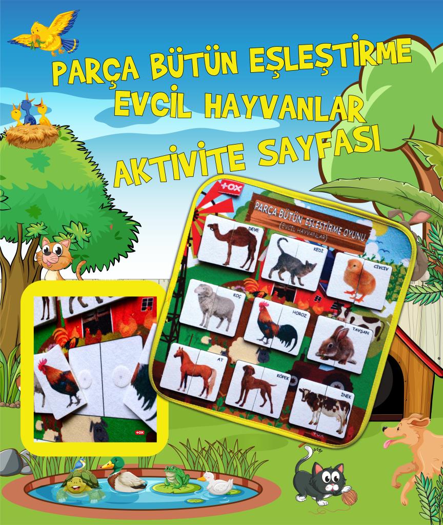 Lisinya247  ( Evcil Hayvanlar ) Parça-Bütün Eşleşmeler Keçe Cırtlı Aktivite Sayfası - Çocuk Etkinlik, Eğitici