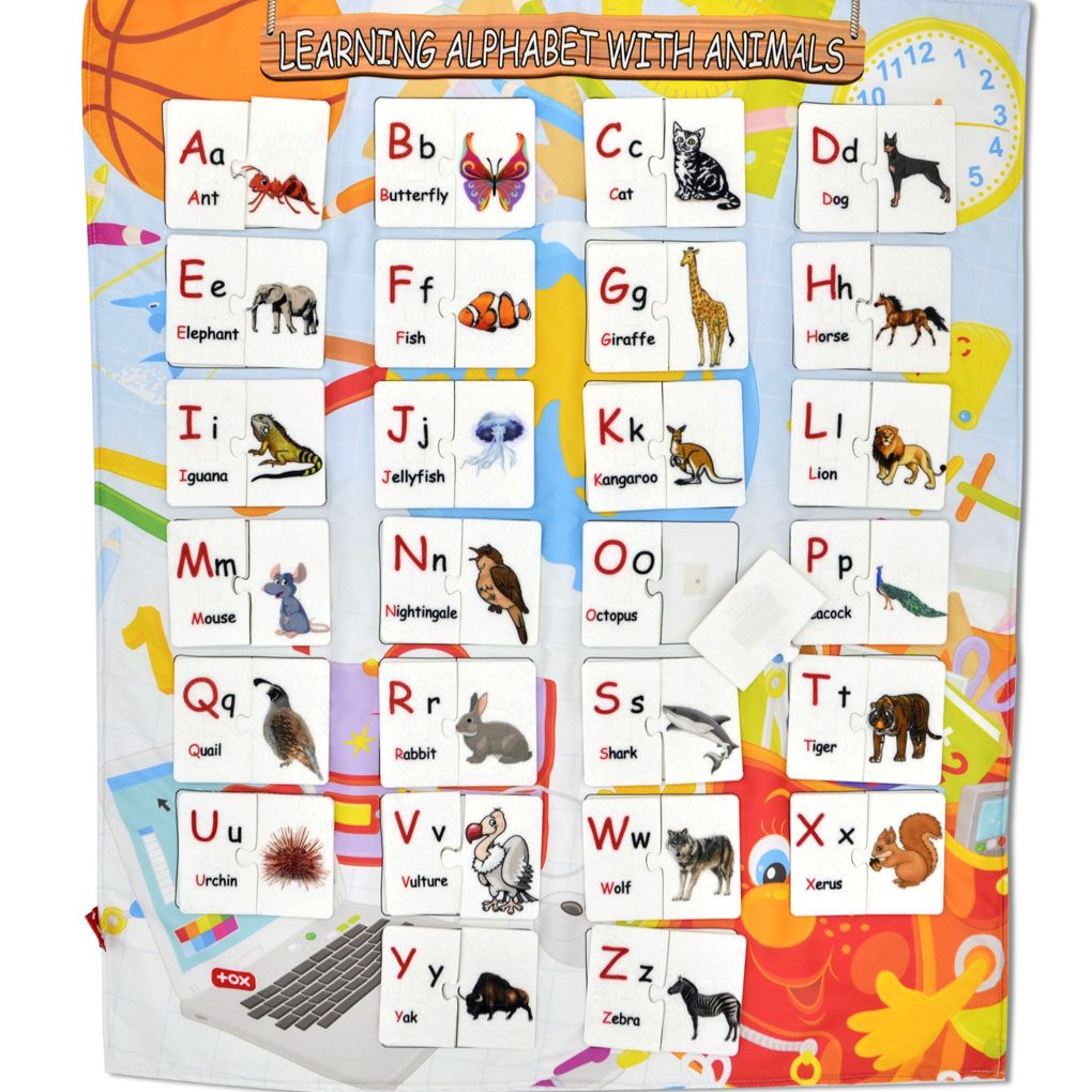 Lisinya247 İngilizce Alfabe Parça-Bütün Hayvanlar Eşleştirme Keçe Cırtlı Duvar Panosu , Eğitici Oyuncak