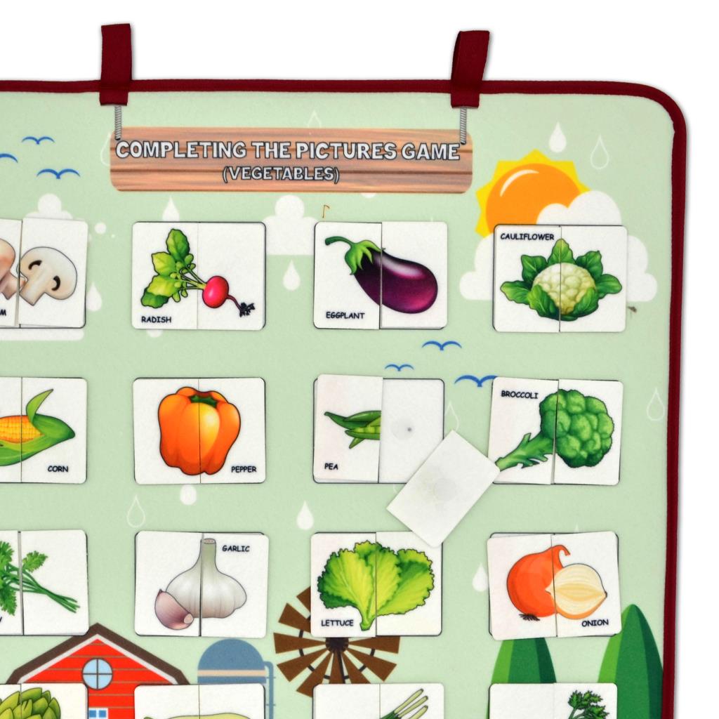 Lisinya247 İngilizce Parça-Bütün Sebzeler Eşleştirme Oyunu Keçe Cırtlı Duvar Panosu , Eğitici Oyuncak