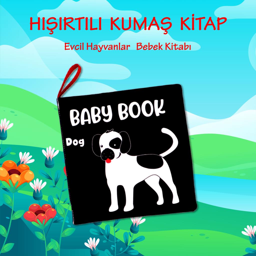 Lisinya247  İngilizce Siyah Beyaz Evcil Hayvanlar Kumaş Sessiz Kitap E496 - Bez Kitap , Eğitici Oyuncak , Yumuşak ve Hışırtılı