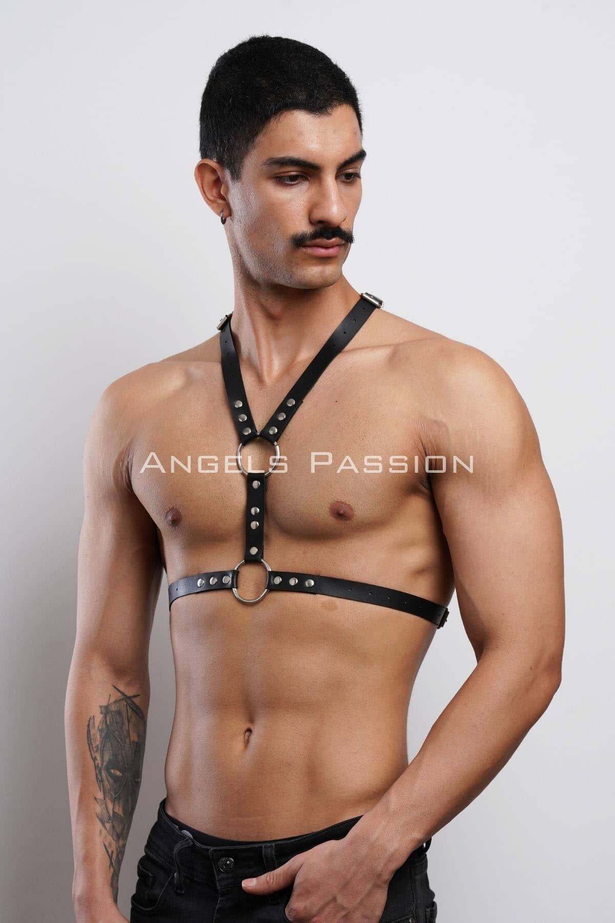 Lisinya41 Perçin Detaylı Erkek Göğüs Harness, Erkek Parti Aksesuar - Ürün Rengi:Siyah