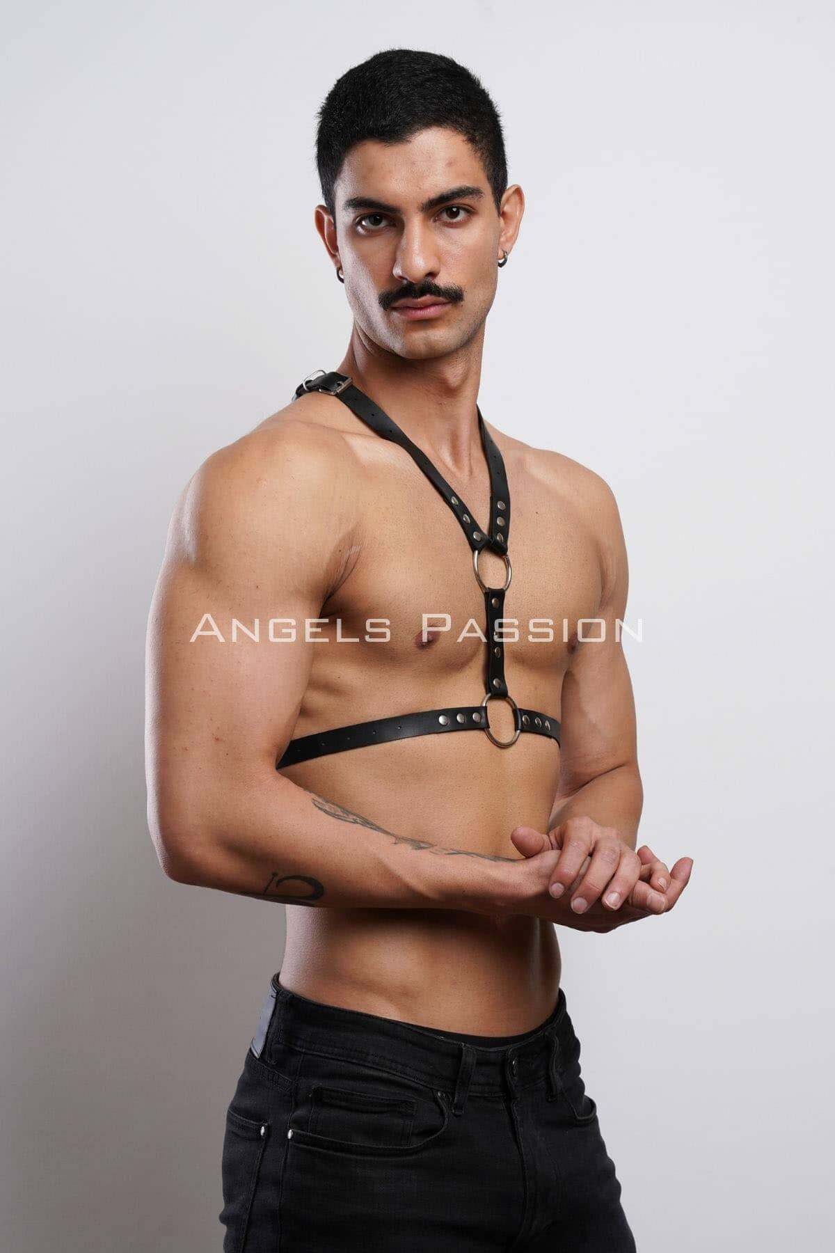 Lisinya41 Perçin Detaylı Erkek Göğüs Harness, Erkek Parti Aksesuar - Ürün Rengi:Siyah