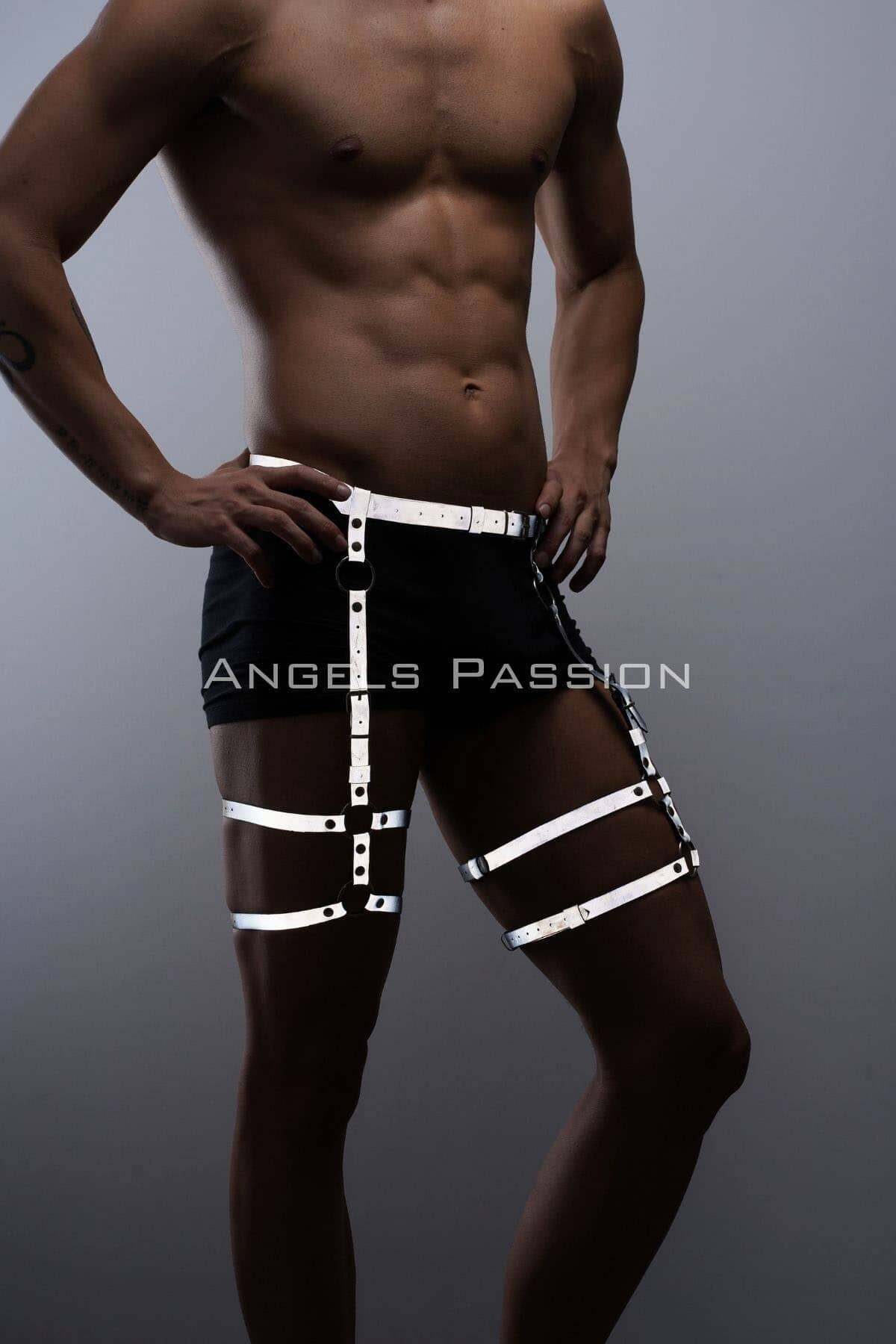 Lisinya41 Reflektörlü (Karanlıkta Parlayan) Erkek Jartiyer, Erkek Bacak Harness, Reflektörlü Pantolon Aksesuar - Ürün Rengi:Beyaz Reflektör