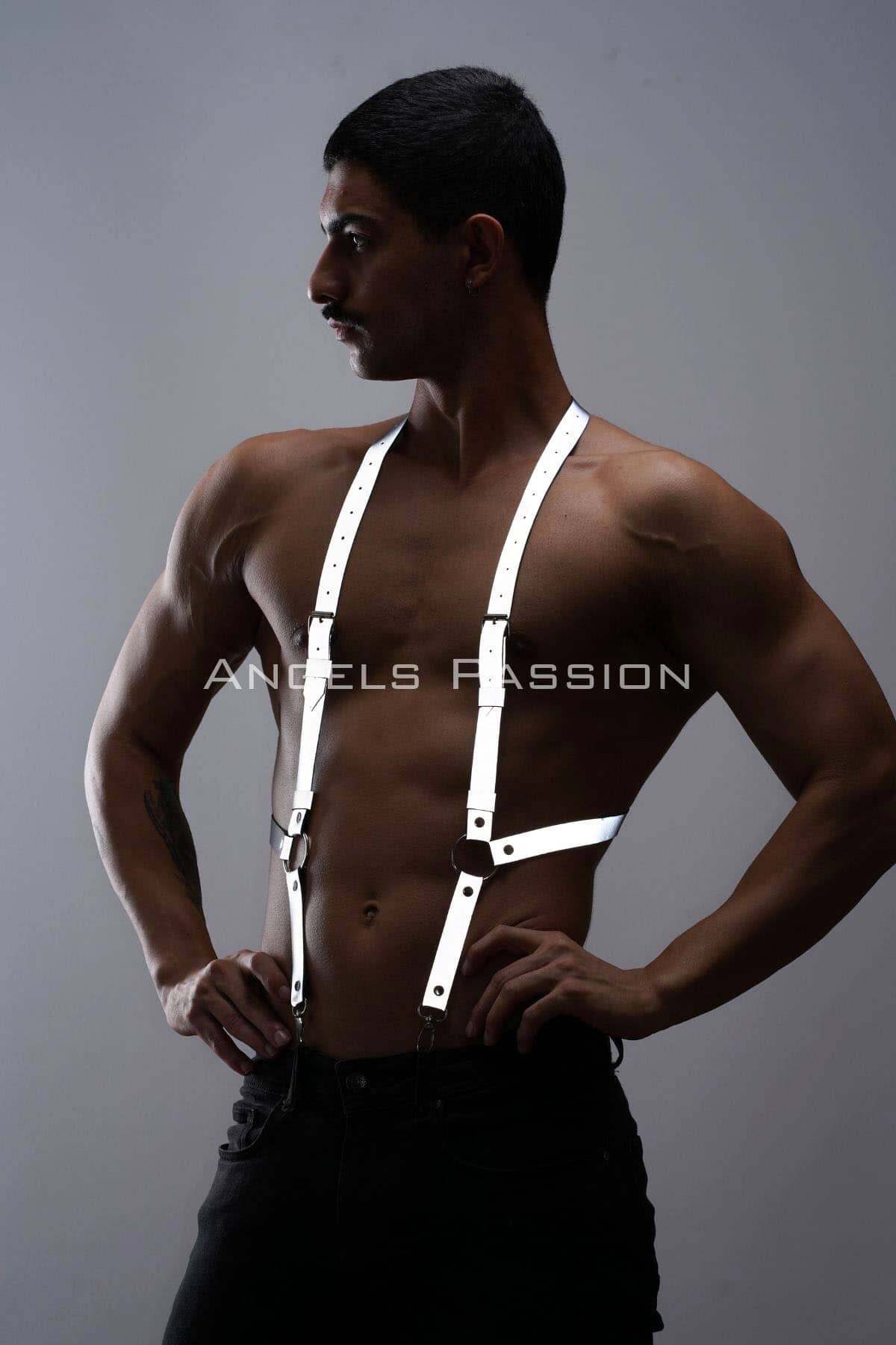 Lisinya41 Reflektörlü (Karanlıkta Yansıyan) Erkek Pantolon Askısı, Parlayan Erkek Kemer  - Ürün Rengi:Beyaz Reflektör