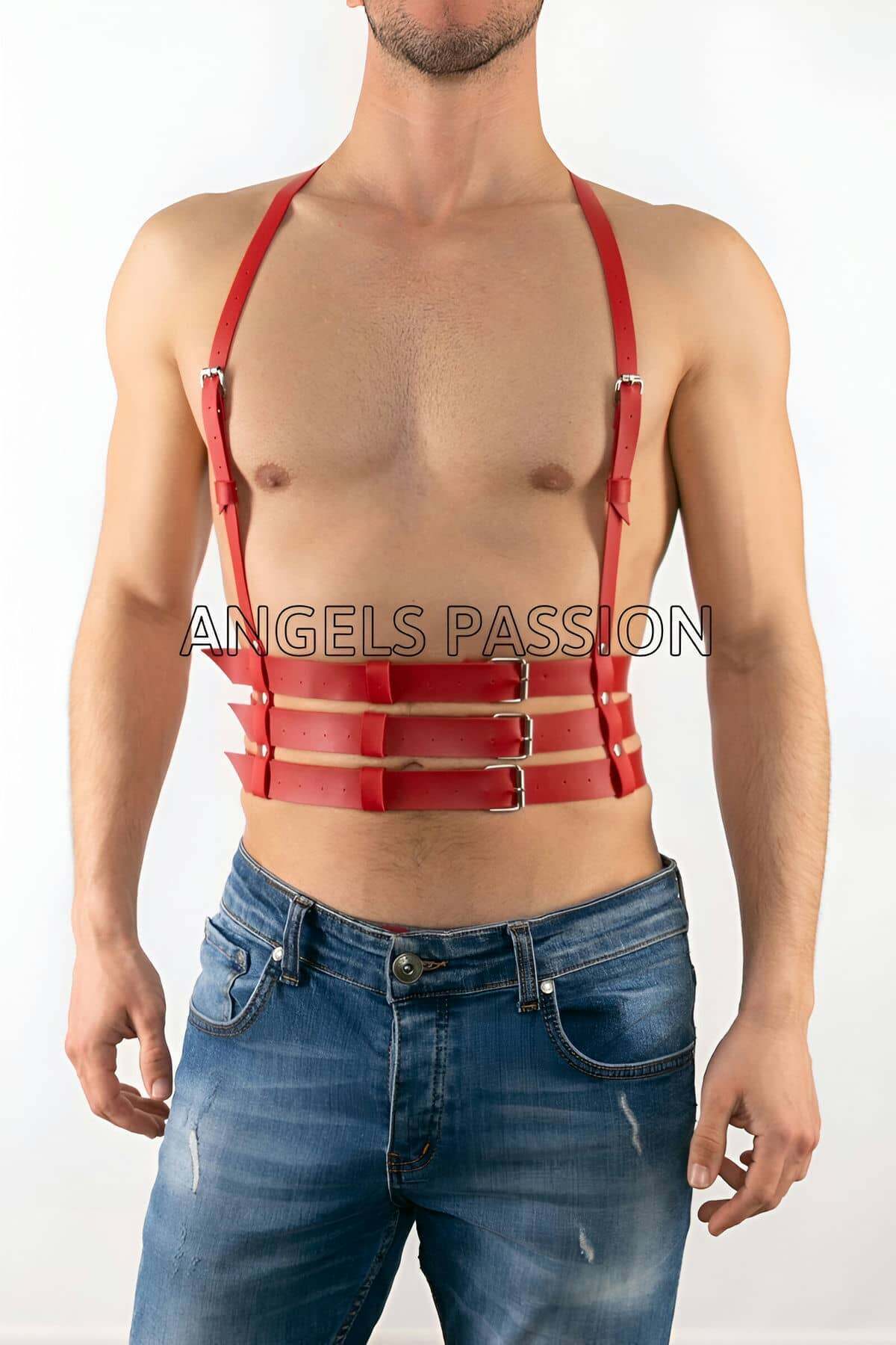 Lisinya41 Sporcu Deri Erkek Vücut Aksesuarı, Deri Fantazi İç Giyim - Ürün Rengi:Kırmızı