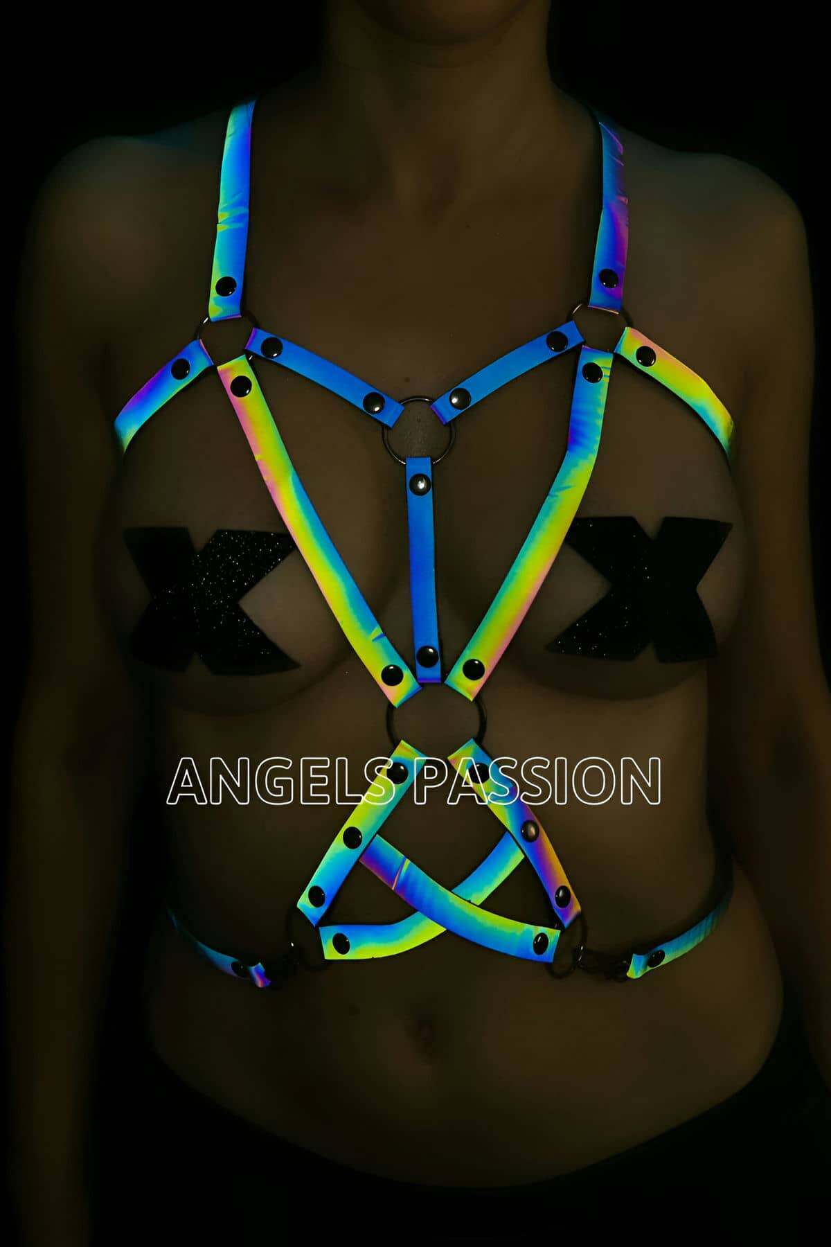 Lisinya41 Tiktok Ürünleri T-Shirt Üzeri Reflektörlü Göğüs Harness - Ürün Rengi:Rainbow Reflektör