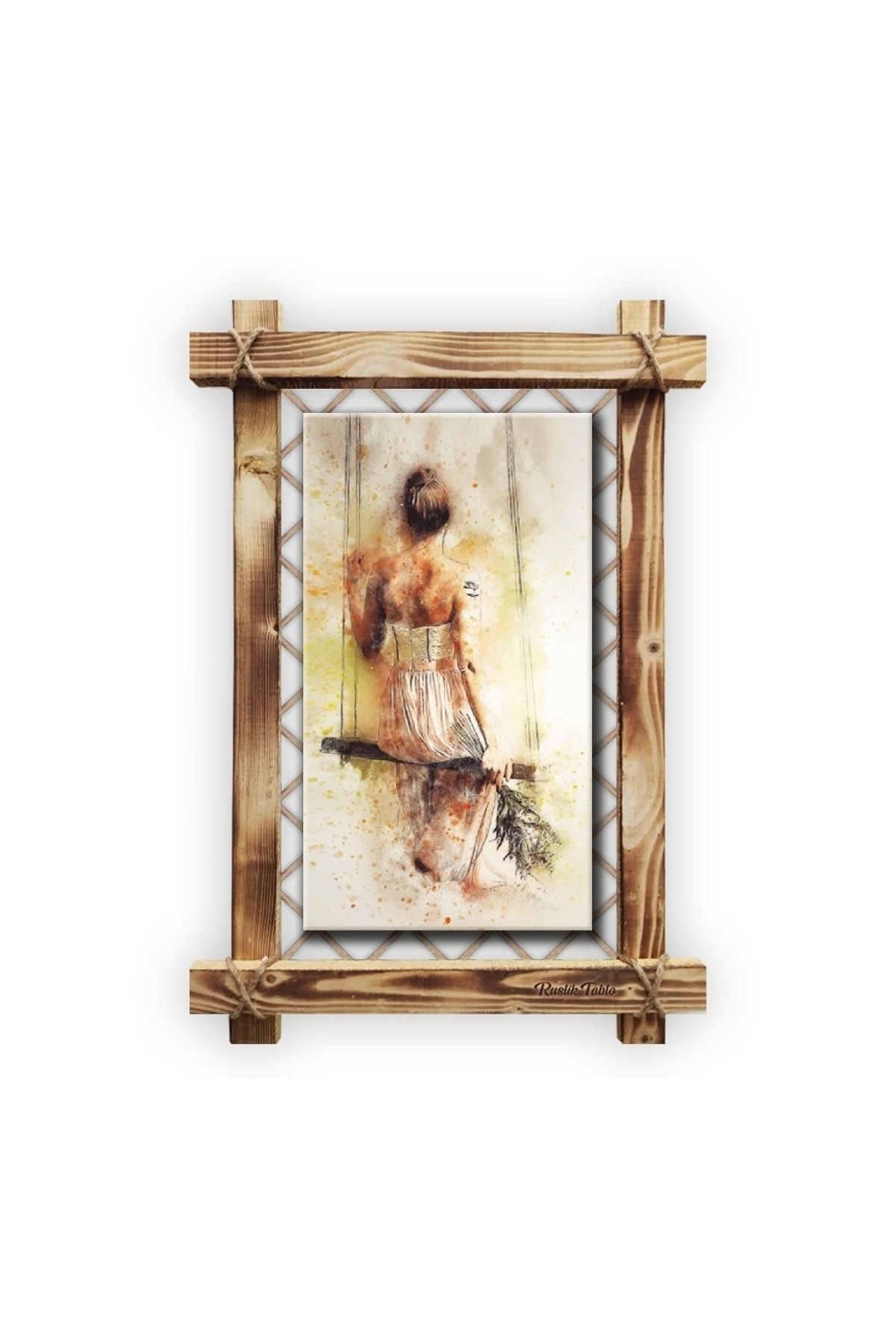 Lisinya104 Salıncaklı Kız Modern Kanvas Rustik Tablo  (66 x 45) cm