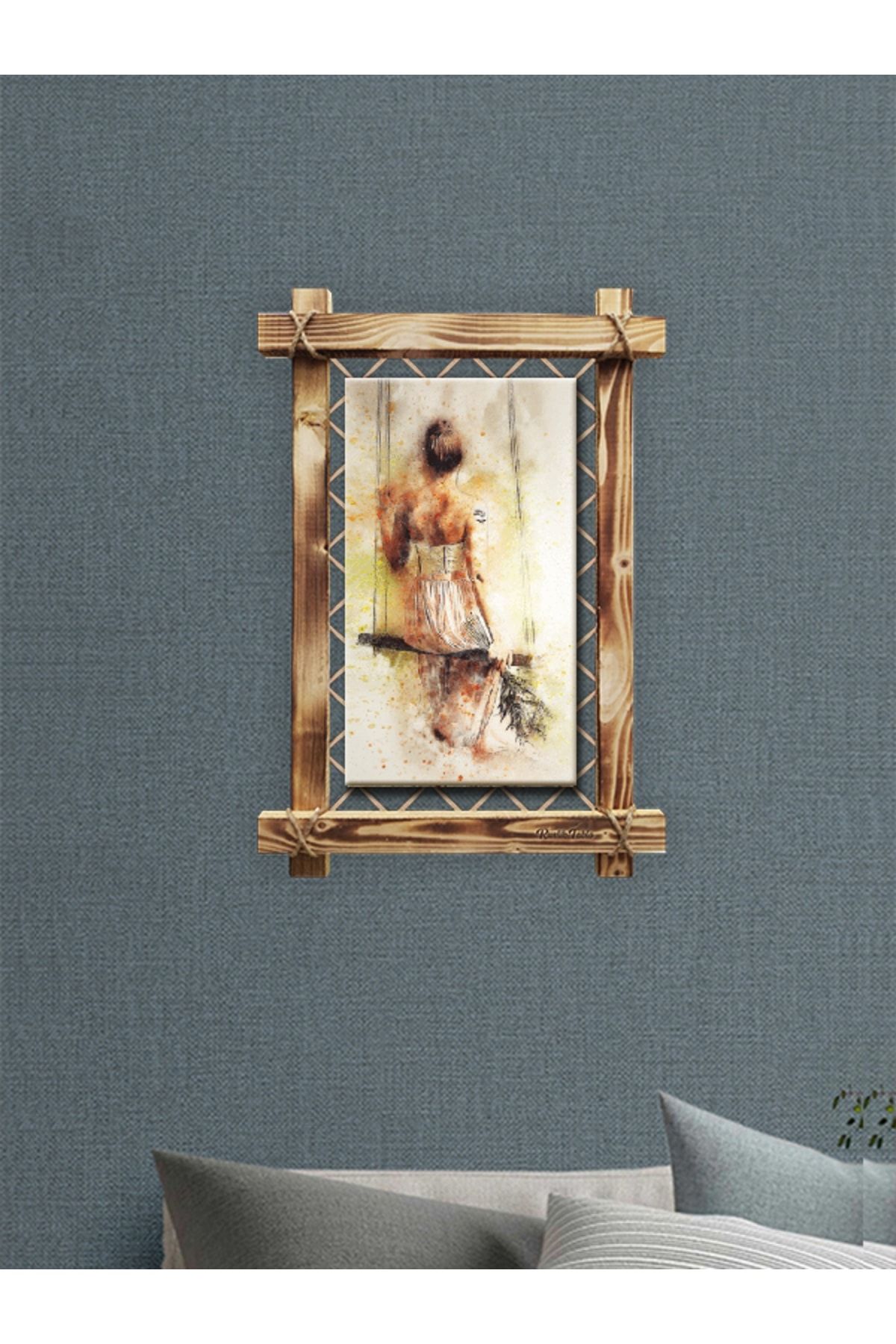 Lisinya104 Salıncaklı Kız Modern Kanvas Rustik Tablo  (66 x 45) cm