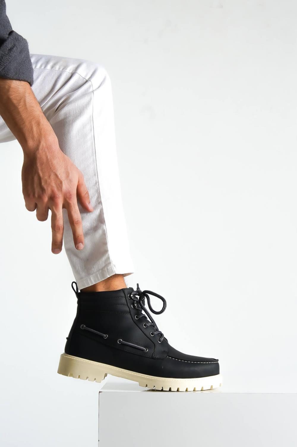 Lisinya941  Yüksek Taban Ayakkabı  Siyah (Beyaz Taban)