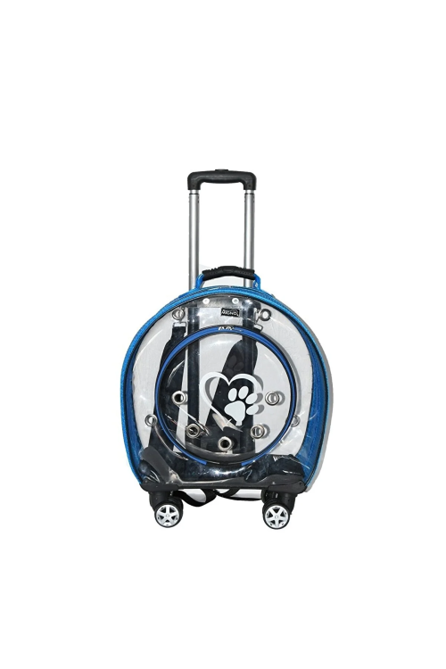 Lisinya205  Fileli Tekerlekli Kedi Köpek Taşıma Çantası 42 x 40 x 22 cm Mavi 15 kg