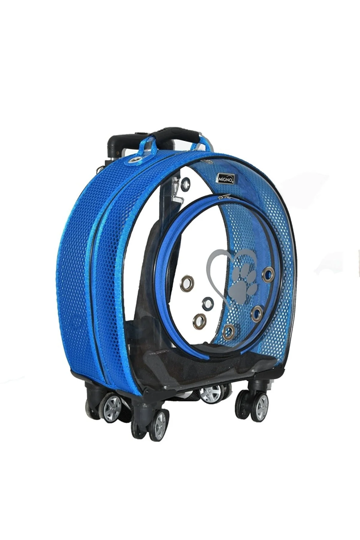 Lisinya205  Fileli Tekerlekli Kedi Köpek Taşıma Çantası 42 x 40 x 22 cm Mavi 15 kg