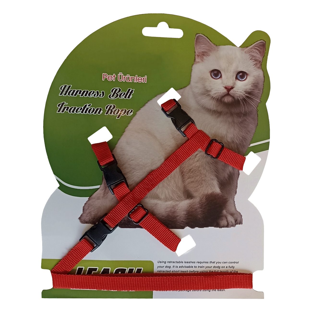 Lisinya205 Gezdirme Kayışlı Dokuma Kedi Göğüs Tasma Seti 20*32-120 cm Kırmızı