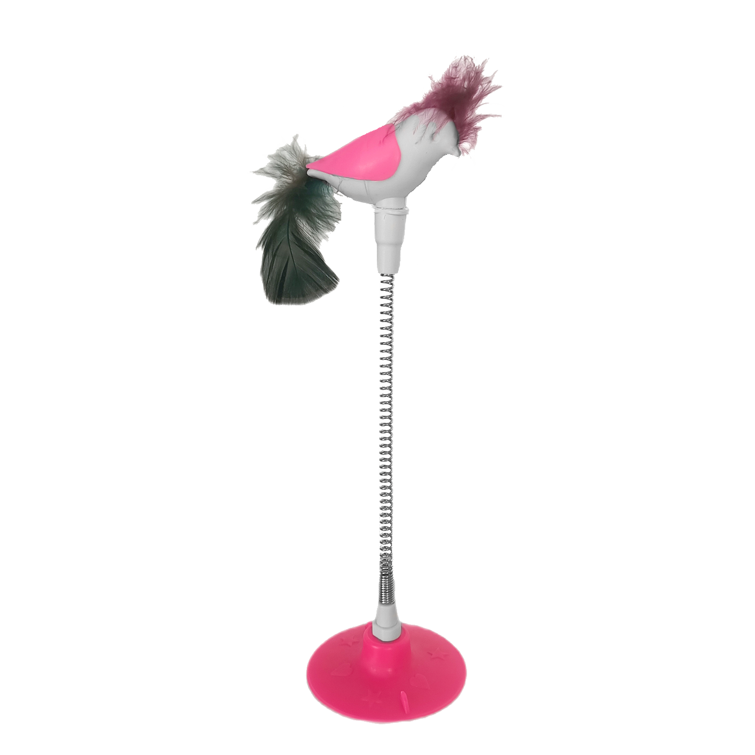 Lisinya205  Vantuzlu Yaylı Kuşlu  Kedi Oyuncağı 30 cm Pembe