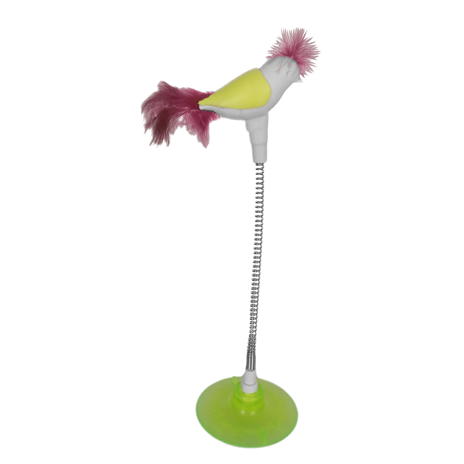 Lisinya205  Vantuzlu Yaylı Kuşlu  Kedi Oyuncağı 30 cm Neon Yeşil