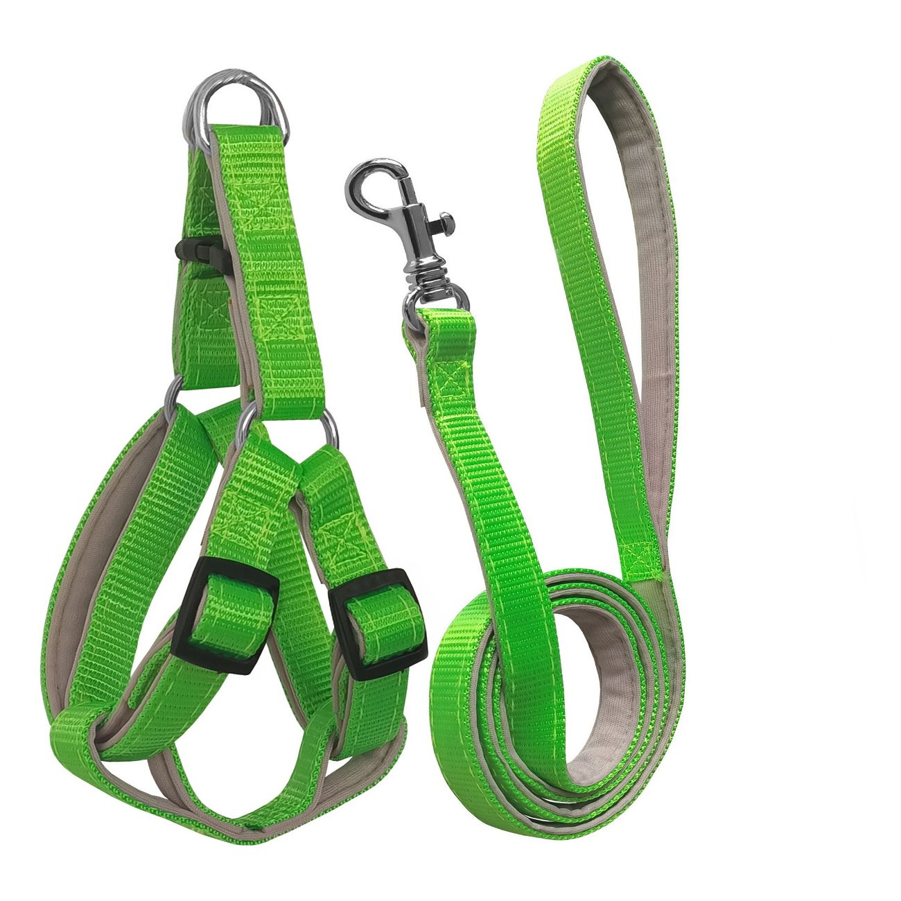 Lisinya205 Gezdirme Kayışlı Dokuma Köpek Göğüs Tasma Seti 52*73-110 cm Neon Yeşil