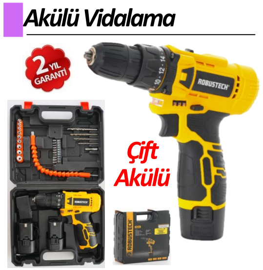 RBT - C12-2S 2 Vites 12V-1,3Ah 28 Parça Çift Akü Vidalama Matkap
