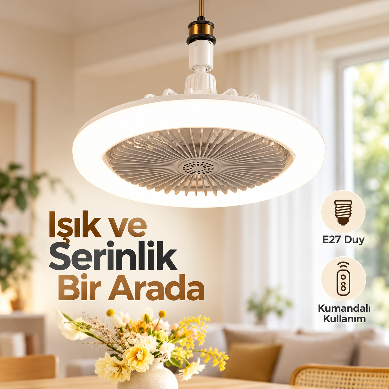 Kumandalı E27 LED Avize ve Tavan Vantilatörü Kumandalı E27 LED Avize ve Tavan Vantilatörü
