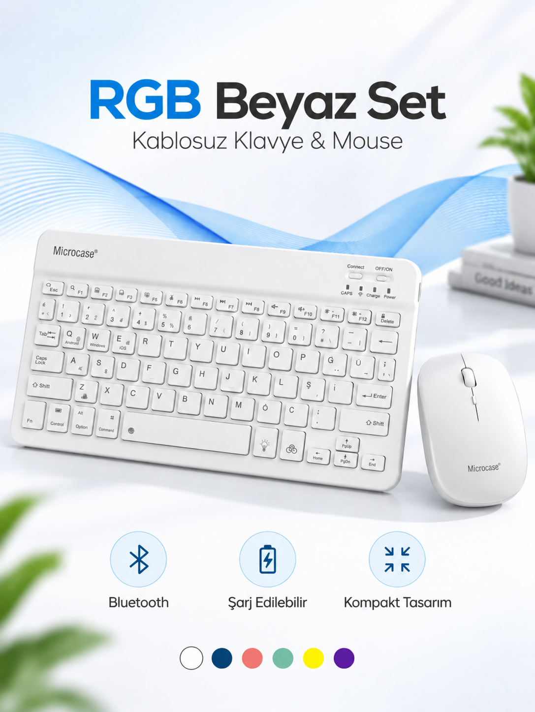RGB Beyaz Kablosuz Klavye ve Mouse Seti