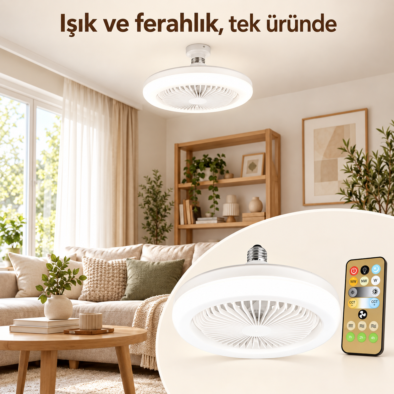 E27 Duylu Kumandalı Vantilatörlü LED Tavan Lambası E27 Duylu Kumandalı Vantilatörlü LED Tavan Lambası